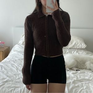 Motel cropped brown zip sweater